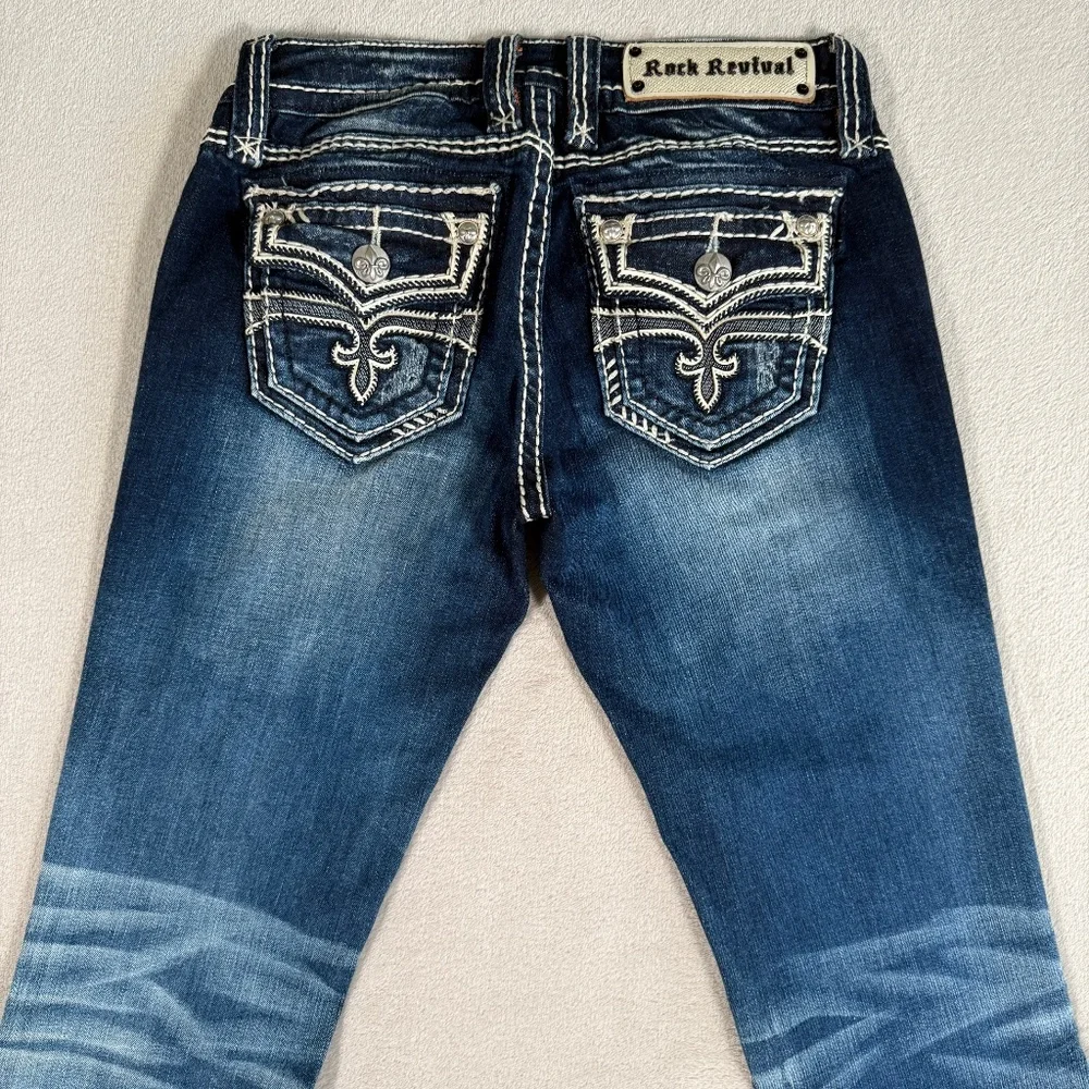 Rock Revival Jeans Womens 26 Medium Wash Avril Boot Cut Embellished Stretch - Picture 7 of 16